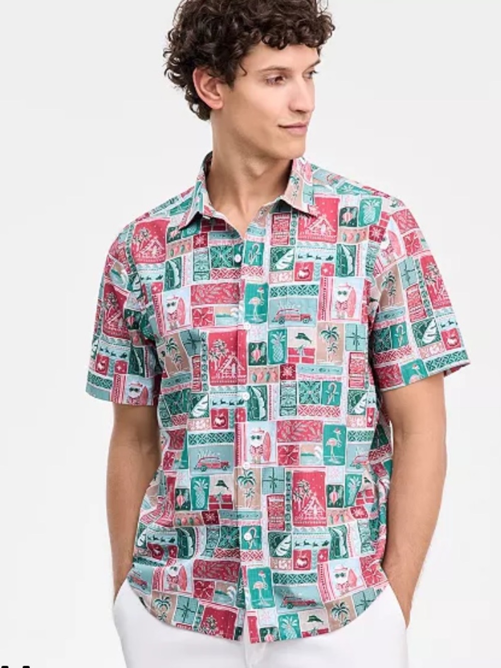 Tommy Bahama, Christmas Santa Tropical Short Sleeve Button Down, 3XL